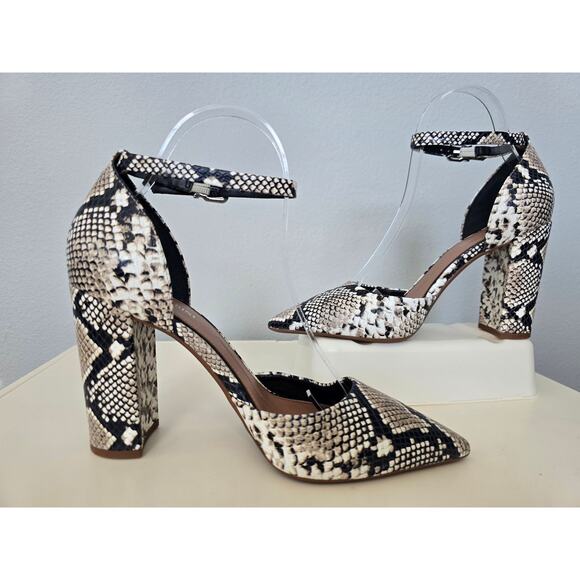 Gianni Bini Snakeskin Block Heels Size 9M Chunky Ankle Strap Pumps Preowned 4" - Picture 2 of 7